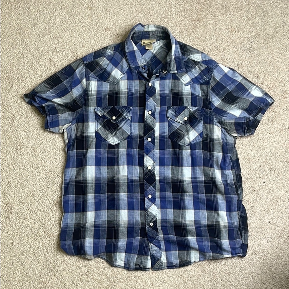 Roebuck & Co. Casual Blue and Black Plaid Button Down Shirt
